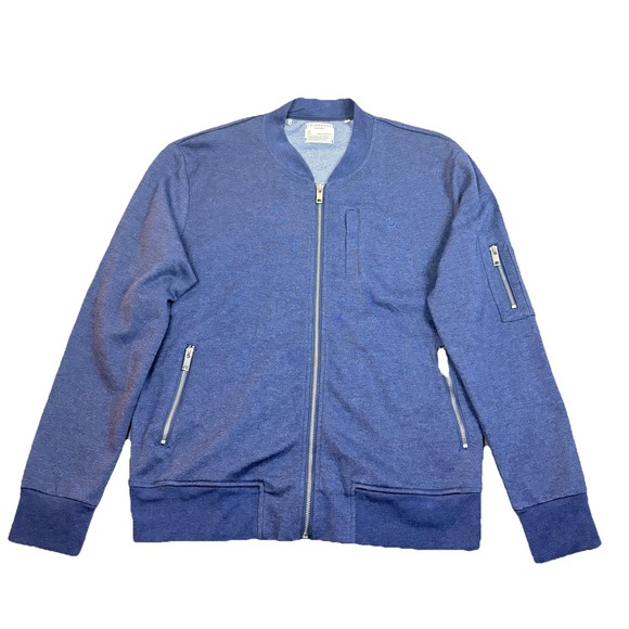 7Diamonds Blue Full Zip Bomber Jacket Men's Large Modern Knit Casual Streetwear - Picture 2 of 15